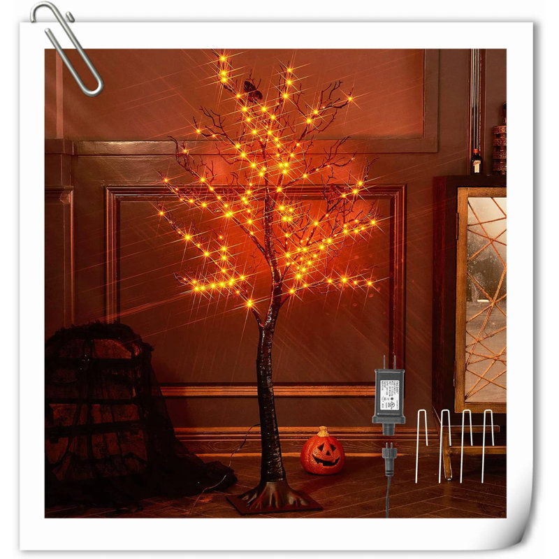 The Holiday Aisle Halloween Tree With Lights 150 Orange Fairy Lights 4TF Tell Black Glittered Tree Lights Pull In For Indoor And Outdoor Halloween Party Decoration Wayfair